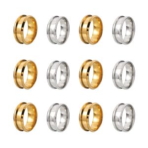 Anéis 12pcs aço inoxidável anel de dedo Grooved Ringue dourado anel de anel de anel de anel de fundo Core em branco para jóias de anel de embutimento, tornando -nos tamanho 7 ~ 12