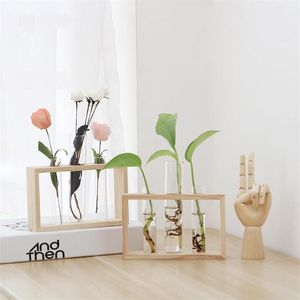 Vases Home Creative Test Tubes Glass Planter Terrarium Flower Vase With Wooden Holder Propagation Hydroponic Plant Table Ornaments283z