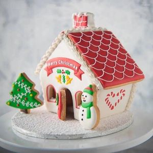 Moldes de cozimento 3D Natal Gingerbread House Mold Plastic Cookie Cutter Set DIY Biscoito Molde Bolo Selo Ferramentas Acessórios