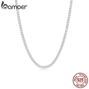 Necklaces Bamoer Sterling Sier Women's Magnificent 3mm Round Cubic Zirconia Tennis Necklace