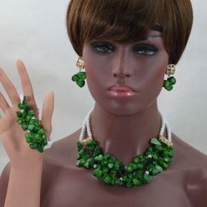 Cloisonne Green African Coral Beads 펜던트 목걸이 세트 믹스 Crystal Coral Bib Jewelry 세트 새로운 무료 배송 CNR787