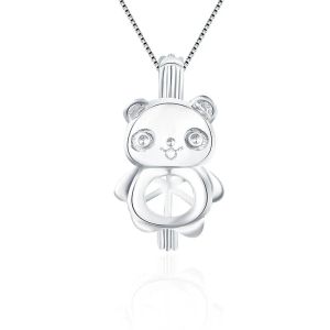 Hängen Cluci 925 Sterling Silver Lovely Bear Shaped Cage Pendant Gift for Women Silver 925 Charms Pendant Jewelry Pearl Locket SC045SB