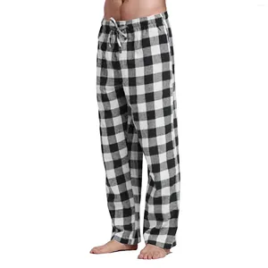 Herrbyxor 2024 Plaid män mode casual lös sport pyjama dragstring byxor bred ben hösten vår streetwear