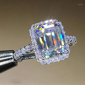 14K 585 Biała złoto 1 2 3 4 5 prostokąta szmaragdowa romans Moissanite Diamond Pierścień Kobiety