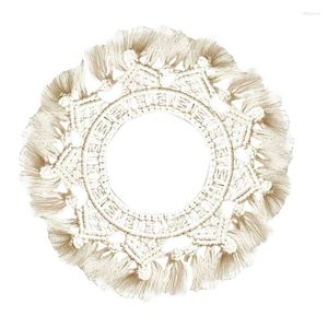 Tapissries Boho Macrame Wall Hanging Makeup Mirror Handmade Woven Tassel Tapestry For Home Living Room Art Decor