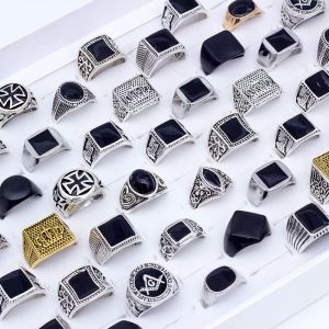 Rings 50 pezzi/lotto Fashion Simple Stiple Black Square Ring Classic Ring Wedding Engagement Party Classic per uomini Regali da donna