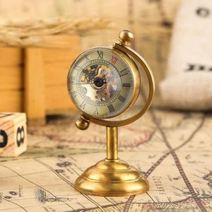 Pocket Watches Retro Copper Spinning Globe Mechanical Watch Hand Winding Transparent Glass Ball Clock Gold Home Office Desk Dekor gåvor