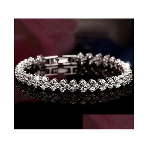 Tennis luksus austria lśniący kryształowe bransoletki tenisowe oryginalne 925 Sterling Sier Charms cyrkon Diamond Roman Link Bransoletka biżuteria Dr dhncy