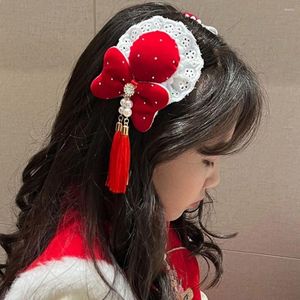 Hair Accessories Tassel Children Red Hairpin Chinese Knot Cloth Bow Clip Ancient Style Tang Suit Top Hat