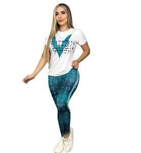 Spring News Damskie T-Shirt Pants Casual Fashion Luksusowy garnitur 2-częściowy scenariusz projektantów J2953A