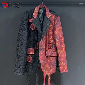 Abiti da uomo PFHQ Cappotto da abito di alta qualità Autunno Motivi floreali fatti a mano Monopetto Stampa Art Loose Original Chic Blazer 21Z2722