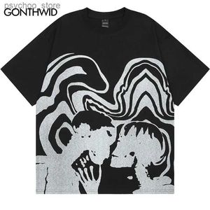 T-shirt da uomo Hip Hop Punk T Shirt Streetwear Retro Abstract Graphic Print Cotton Tshirt Harajuku Gothic Tee Shirts 2023 Men Summer Cotton Top Q240130