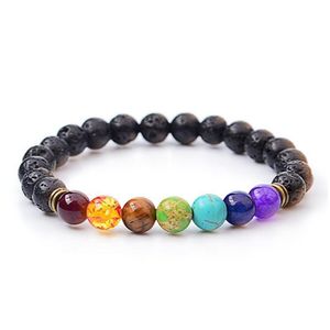 Bärade nya svarta lava naturliga stenarmband 7 reiki chakra healing nce pärlor armband för män kvinnor stretch yoga smycken droppe delive ot6e0