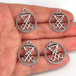 Rings 50pcs Snake Seal of Lucifer Satanic Sigil of Baphomet Metal Pendant Charm Gothic Dark Pagan Satan Diy Jewelry Accessories