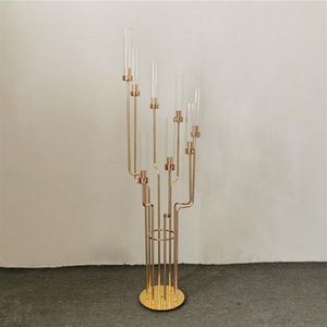 Candelabros de metal, castiçais acrílicos, peças centrais da mesa de casamento, suporte de flores, candelabros para decoração de casa 320J