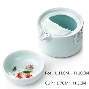 Высококачественный элегантный чайный набор Gaiwan Celadon 3D Carp Kung Fu включает в себя 1 чайник 1 чайную чашку Красивый и легкий чайник Акция 265p