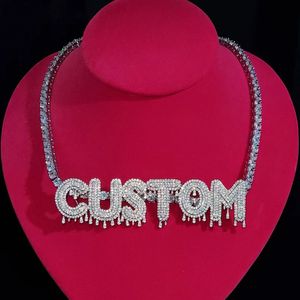 Customized Drippy Name necklace Copper with Zircon Pendant With tennis chain Hip Hop Jewelry 240125