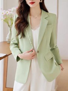 Abiti da donna Blazer da donna Donna Verde albicocca Rosa Nero Solido Manica lunga Bottone singolo Giacca sottile Cappotto formale da lavoro da lavoro femminile