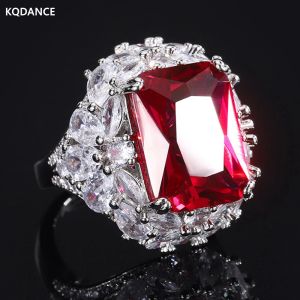 Rings Kqdance Created 12*16mm Emerald Ruby Ring with Big Red / Green Zircon Stone Diamond Wedding Party Jewelry for Women Wholesale