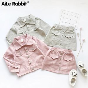 Kläder sätter baby flicka kläder set Cotton spädbarn småbarn flickor jean jacka denim kjol 2st vår hösten långärmad outfit