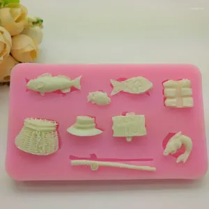Baking Moulds Fishing Gear Series Silicone Mold Fish Rod Set Fondant Cake Pastry Chocolate Mould Candy Biscuits Molds DIY Tool