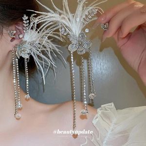 Backs Earrings Silver Plated Metal Flowers Feather Clip For Women Ear Clips Without Piercing Sparkling Zircon Cuff Fashion Jewelry