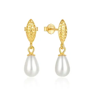 Orecchini per borchie Boako 925 Sterling Sterling 18k Gold Plasted Metal Texture for Women Girl Luxury Pearl Wedding Overing Pendientes