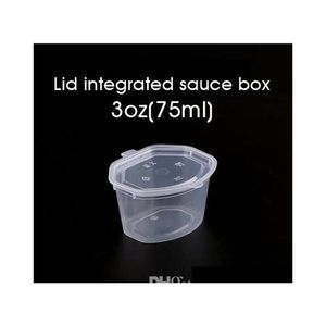 75 ml 3oz engångsplastsås koppar med lock krydda chutney box clear take-out box mat takeaway liten lagringslåda 100 st SN250R