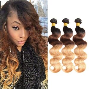 OMBRE 1B/4/27 브라질 바디 웨이브 인간 Remy Virgin Hair는 100g/번들 더블 wefts 3bundles/lot full and soft