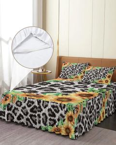 Saia de cama animal leopardo flor girassol elástico colcha com fronhas capa colchão conjunto cama folha