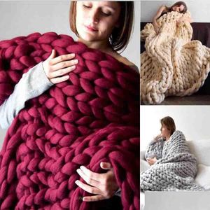 Blankets Wostar Fashion Chunky Merino Wool Blanket Thick Large Yarn Roving Knitted Winter Warm Throw Sofa Bed Drop Delivery Home Gar Dhs4K