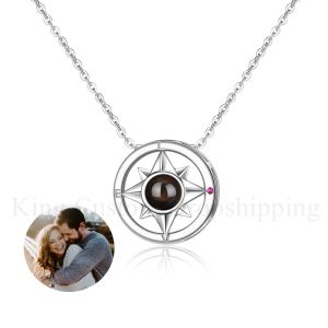Necklaces Custom Projection Necklace Round EightPointed Star Pendant Personalized Photo Anniversary Gift Christmas Gift for Family