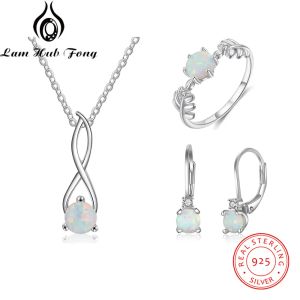 Necklace 3 Pcs/set 925 Sterling Silver Opal Jewelry Sets Women Necklaces Rings Earrings Sets Korean Wedding Jewelry Sets (Lam Hub Fong)