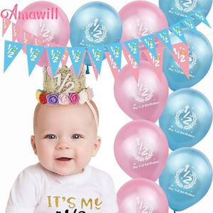 Amawill halv födelsedagsfest det är min 1 2 födelsedagsbanner rosa blå latex ballonger 6 månader baby shower flicka pojke dekorationer 7d2578