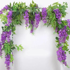 Dekorativa blommor konstgjorda wisterias blommor vinrankor bröllop båge dekor girland falska växtblad rotting släpande murgröna väggmottagningsceremoni