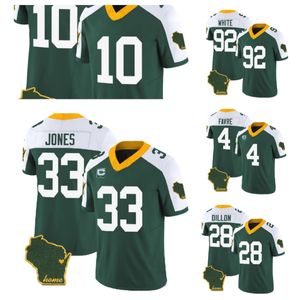 Mężczyzny zielony '„Packers''aaron Jones A.J. Dillon Love Green/White 2023 F.U.S.E. Home Patch i 1-Star C Patch Vapor Untouchable Limited zszyta koszulka