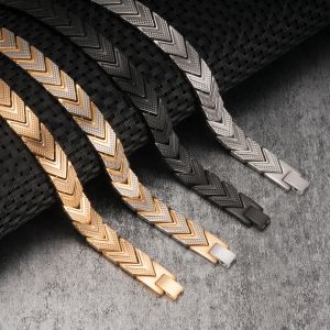 Pulseiras Vinterly Preto Pulseiras Magnéticas Homens Elo de Corrente Pulseira de Aço Inoxidável Homens Saúde Energia Germânio Pulseiras Pulseiras para Homens