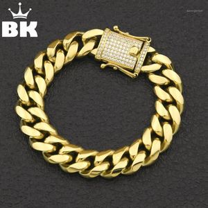 12mm 14mm CZ rostfritt stål Curb Cuban Link Armband Gold Silver Plated Hiphop Micro Paled Cz Mens Miami Bangle 7inch 8inch1266C