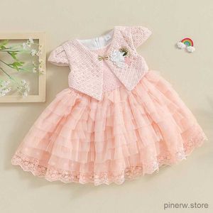 Abiti da ragazza Moda neonata Principessa Abito dolce Tulle Patchwork Vestido Rosa Festa di nozze Compleanno Tutu Abito Abiti da neonato 0-24 mesi