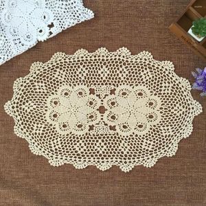 Table Mats Vintage Spring Floral Crochet Lace Tablecloth Oval Dining Mat Handmade Cotton & Pads