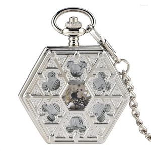 Cep Saatleri Steampunk Vintage Hexagon Hollow Erkekler Saat Mekanik El Sarılma Benzersiz Charm Romers ANTİKA FOB