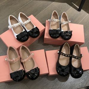 Princess Shoes for Girl Girl's Mary Jane Luxury Spring Bow Pearl Genuine Leather Shoes Wedding Children Princess Shoes