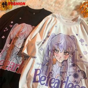 メンズTシャツかわいい漫画女性グラフィックTシャツ日本語Y2KハラジュクアニメマンガプリントTシャツ夏の女性服半袖ティートップ240130