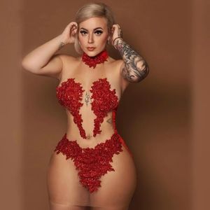 Sexy Red Birthday Dresses Halter Beading Applique See Through Short Prom Gowns Vestidos De Gala Mini Tail Party Dress