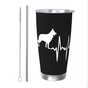 Tumblers German Shepherd Heart Beat Tumbler Vakuumisolerad hund GSD Kaffekoppar Rostfritt stål Kontor Hemmuggar Spill Proof 20oz