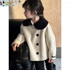 Jackets Girl Coat South Korea Children Clothing Girls Woolen 2024 Autumn And Winter Doll Collar Fashion Baby