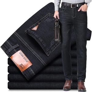 Mens Classic Jeans Spring and Autumn Stretch Straight Tube Loose Fitting Business Casual Denim Pants Black Blue Trousers 240125