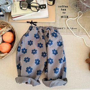 Trousers 7181 Children Pants 2024 Autumn Korean Girl's Pant Cotton Casual Trouser Floral Print 1-7Year Kid's