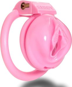 Ny Pink Pussy Male Chastity -enheter med 4 penisringar, liten kukbur, kukringar, kyskhetslås, bdsm sexleksak för man gay nylon 3d tryckt sissy för män (stor bur)