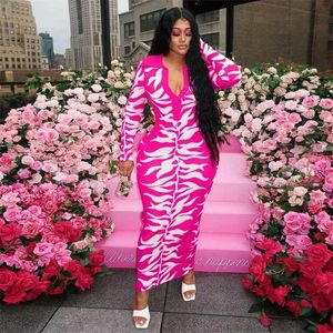 Basic Casual Dresses Sexy Dress Womens Plus Size Dress Long Sleeve Printed Pink Dress Womens Elegant Dress Wholesale Direct Shipping J240130